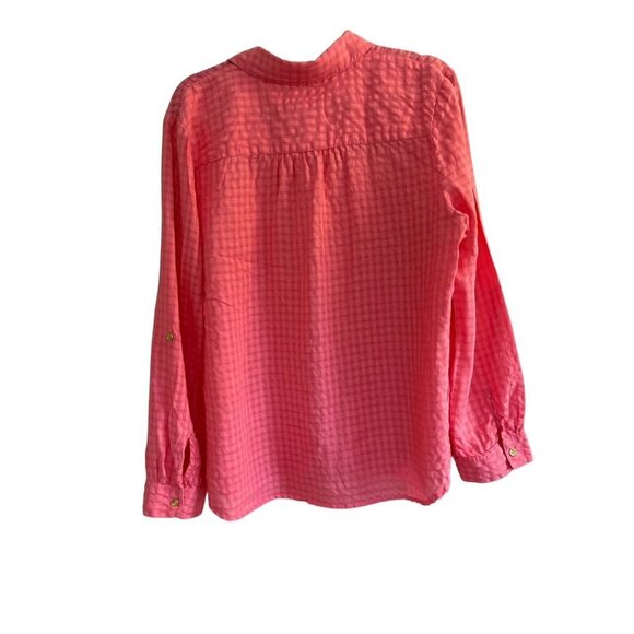 Charter Club Pink Linen Blend Button-Up Shirt Roll-Tab Sleeves XL - Picture 4 of 6